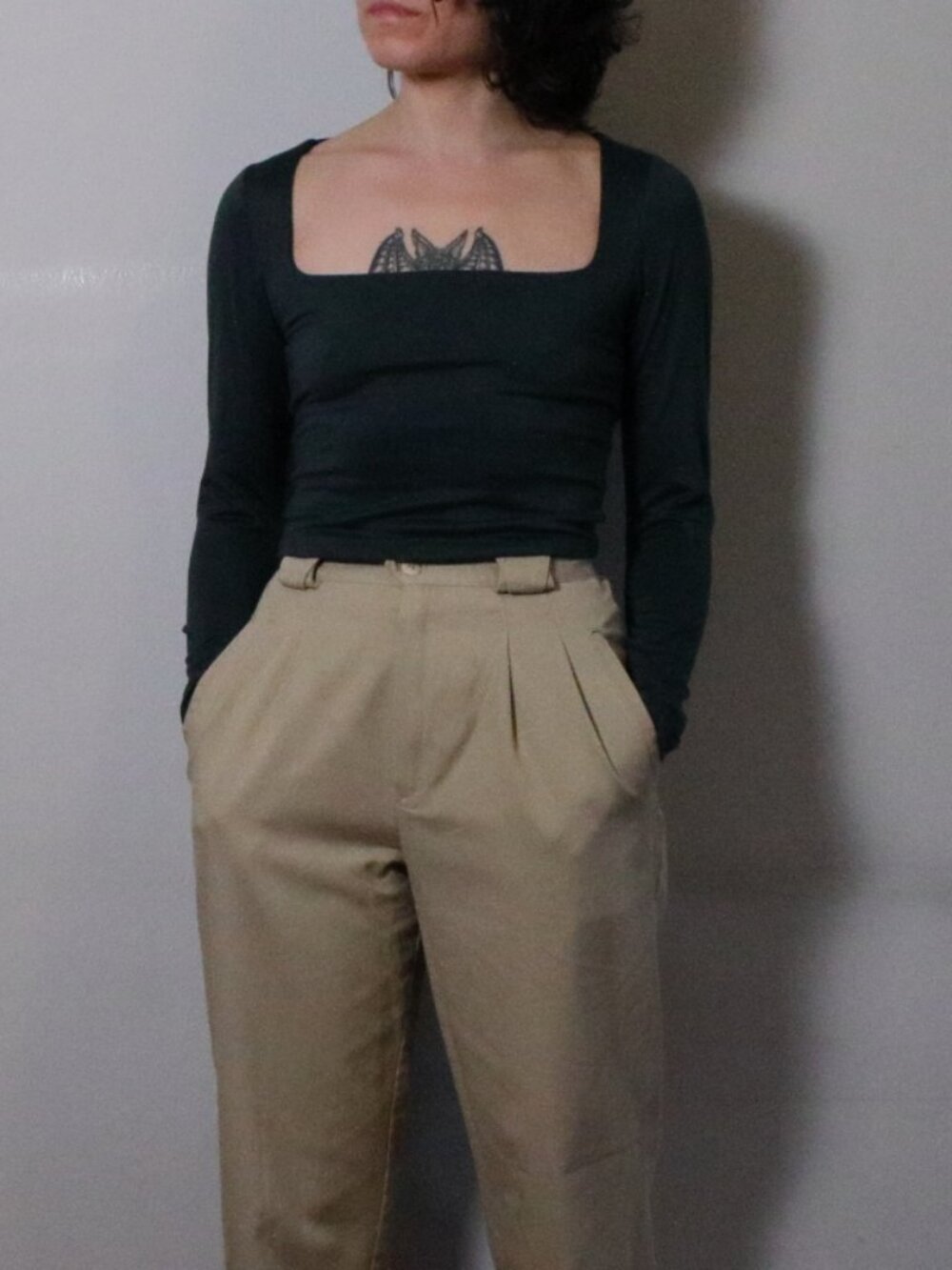 Sincerely Jules Forest Green Square Neck Long Sleeve Crop Top XS